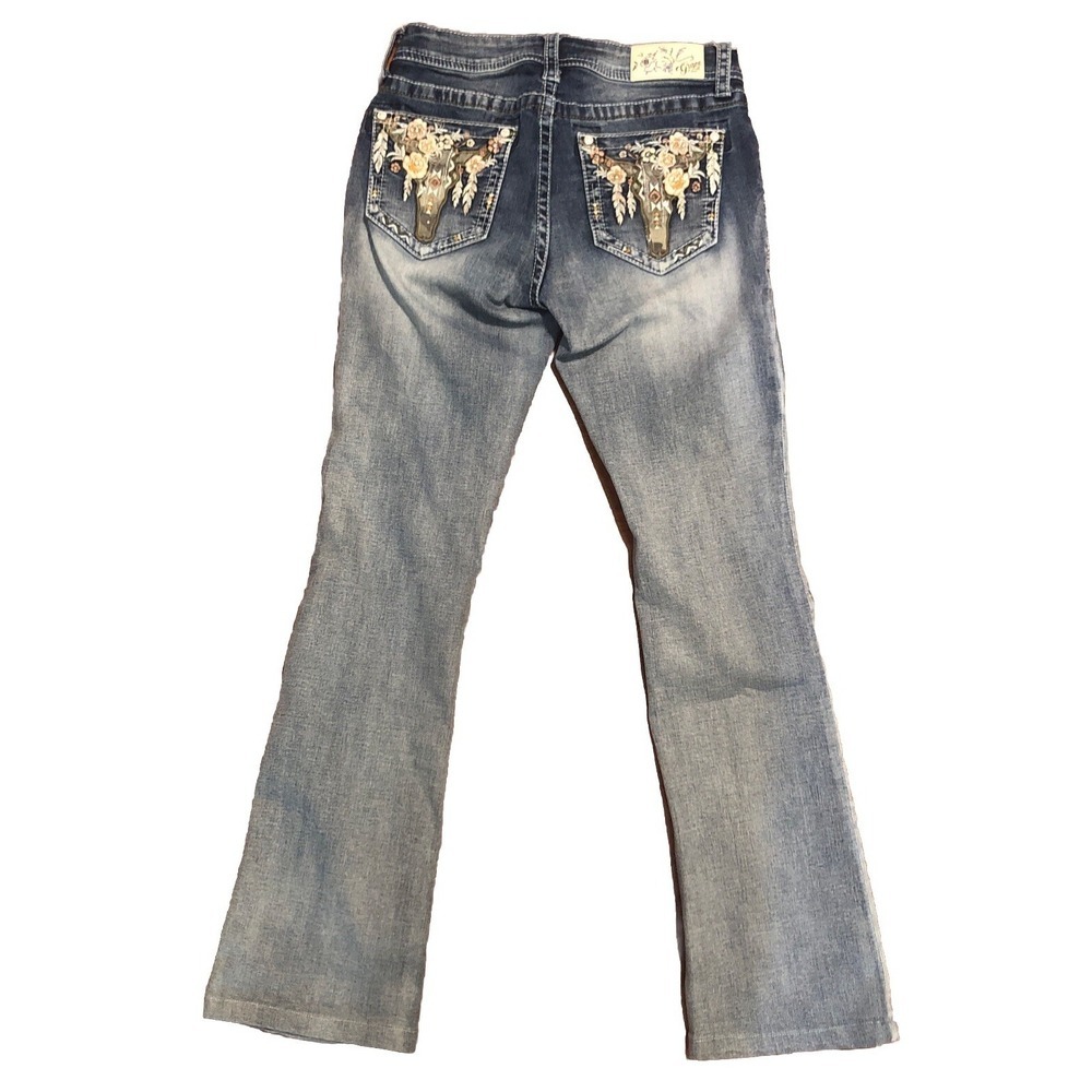 Grace‎ in LA Women's 26 Western Floral SteerHead Embroidered Bootcut Jeans Rare
